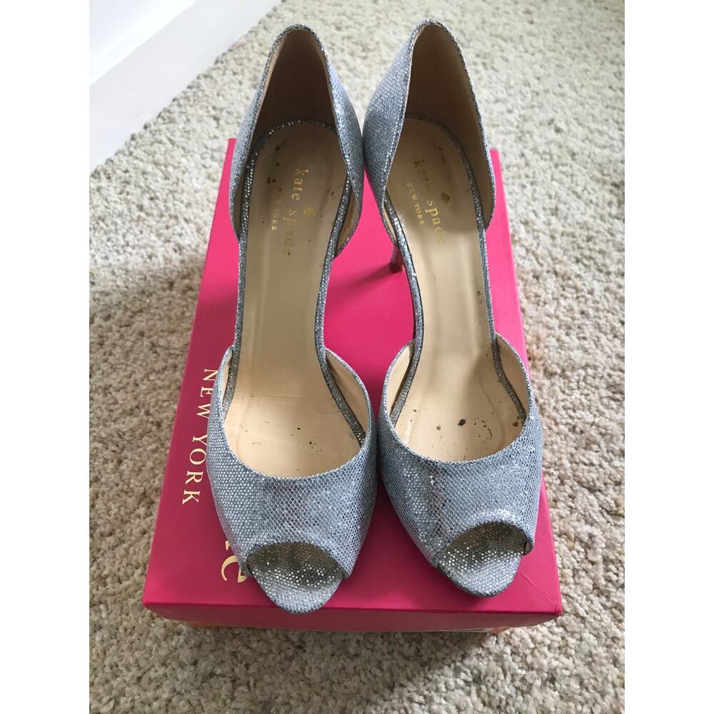 Women's Kate Spade Sage Silver / Starlight Peep Toe D'Orsay Heels in Size 7M